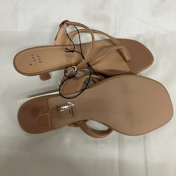 NWT A New Day Women's 7 Tan Sayler Thong Heels Faux Leather Open Round Toe - Picture 4 of 6